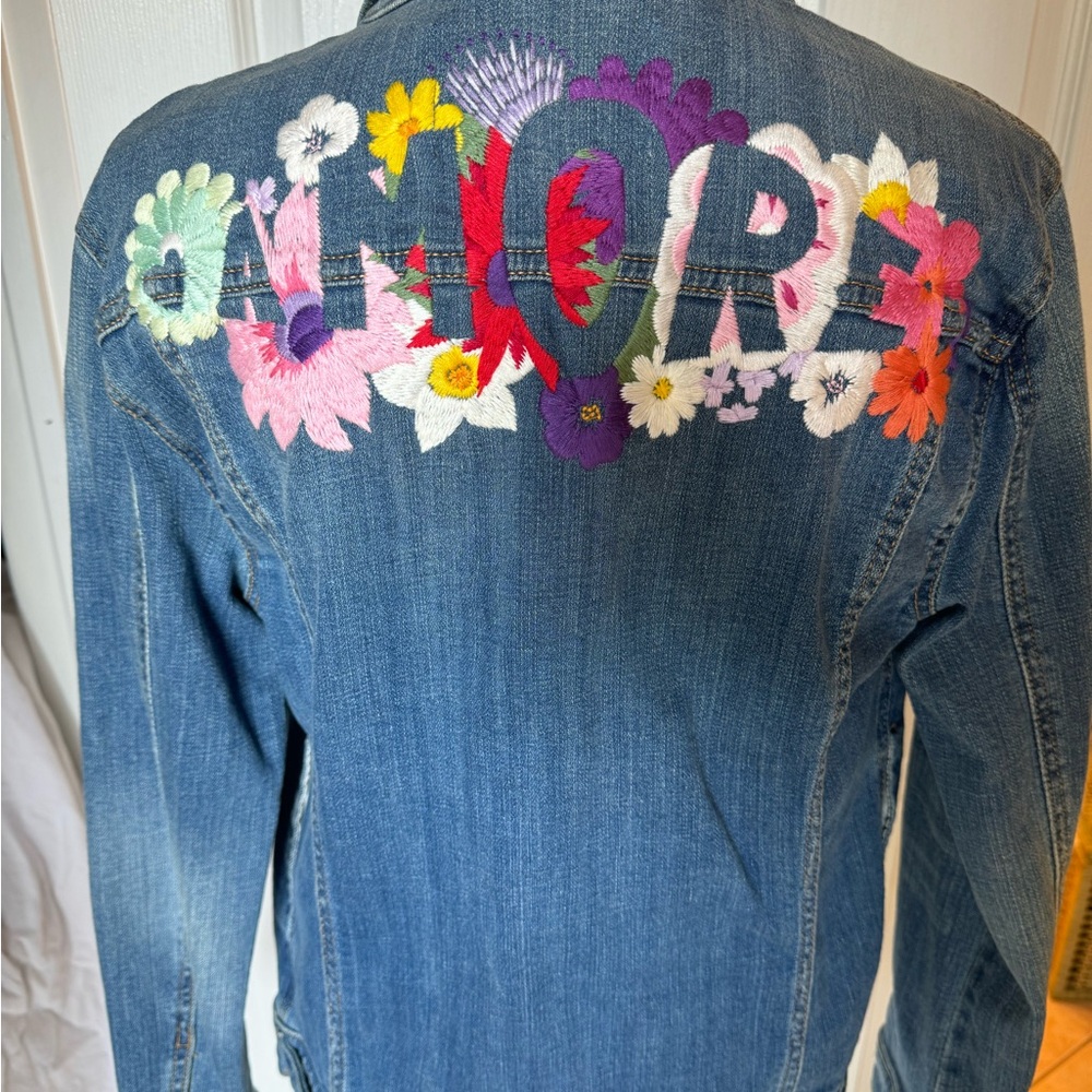 Anthropologie Embroidered Denim Jacket. XS